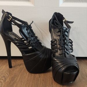 Black lace up strappy heels